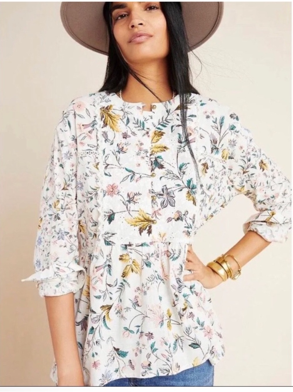 Anthropologie Ginevra floral lace peplum blouse top